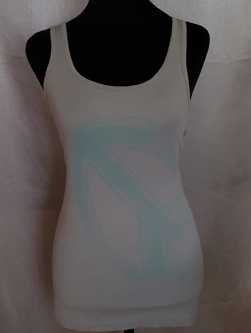 Light Cream Tank Top with Faded Aqua Graphic